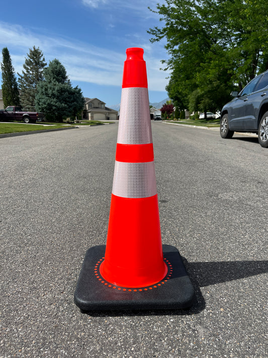 28" Traffic Cone Slim Line with 6" and 4" Reflective Cone Collars - DARKWING TECH