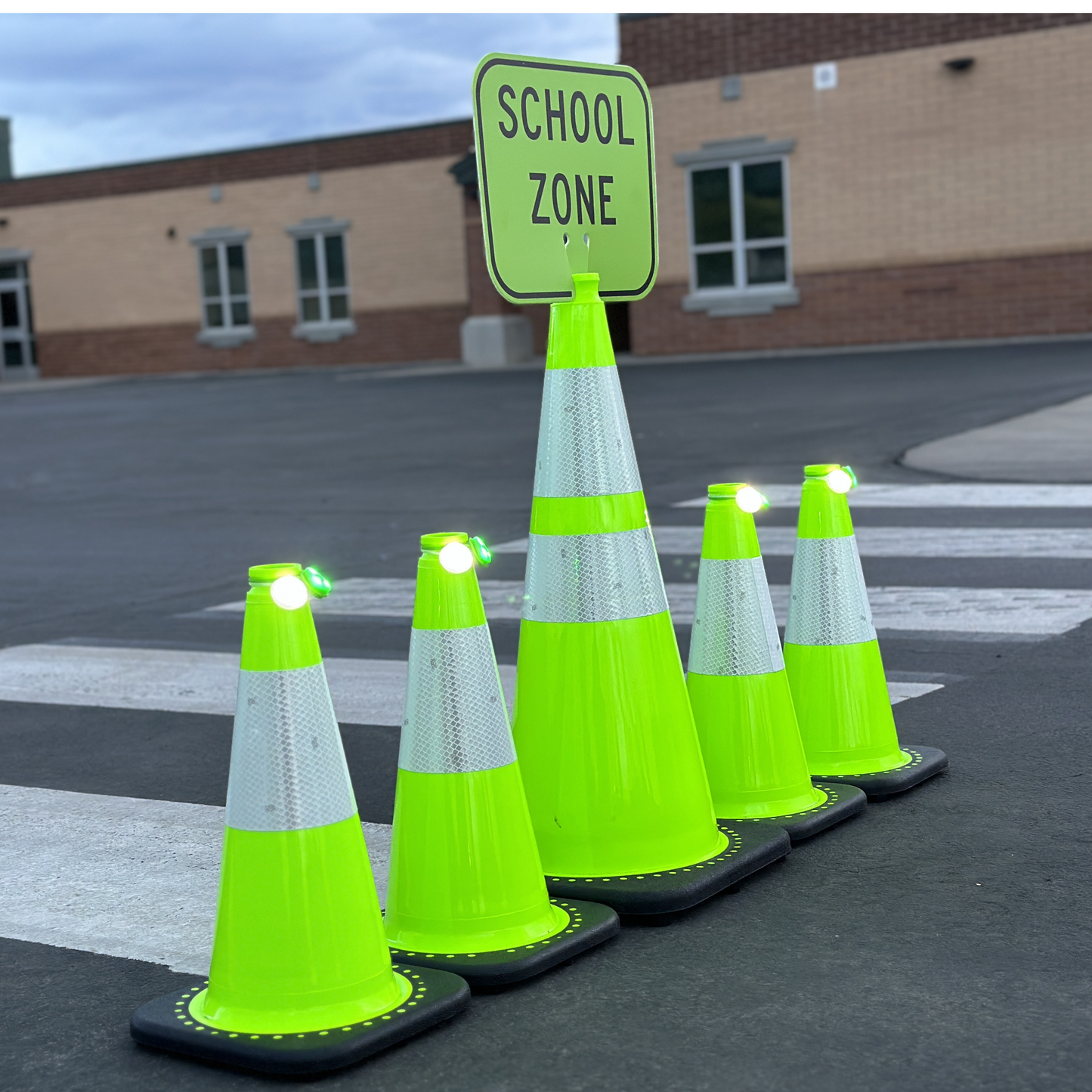28" 7lbs (Lime) Traffic Cone with 6" & 4" Reflective Collars and Black Base - DARKWING TECH
