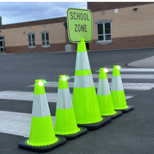 28" 7lbs (Lime) Traffic Cone with 6" & 4" Reflective Collars and Black Base - DARKWING TECH