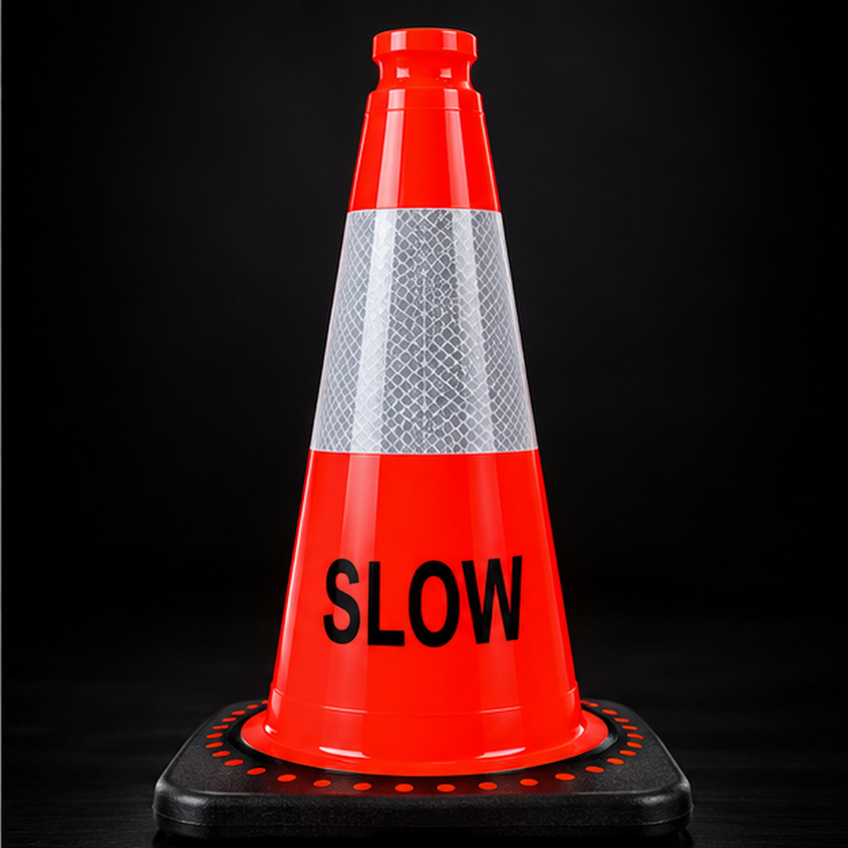 Orange 18-inch SLOW cone, black studio background