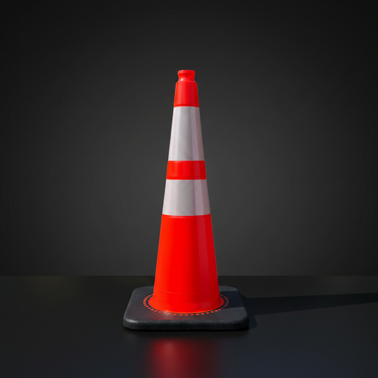 28" Traffic Cone Slim Line with 6" and 4" Reflective Cone Collars