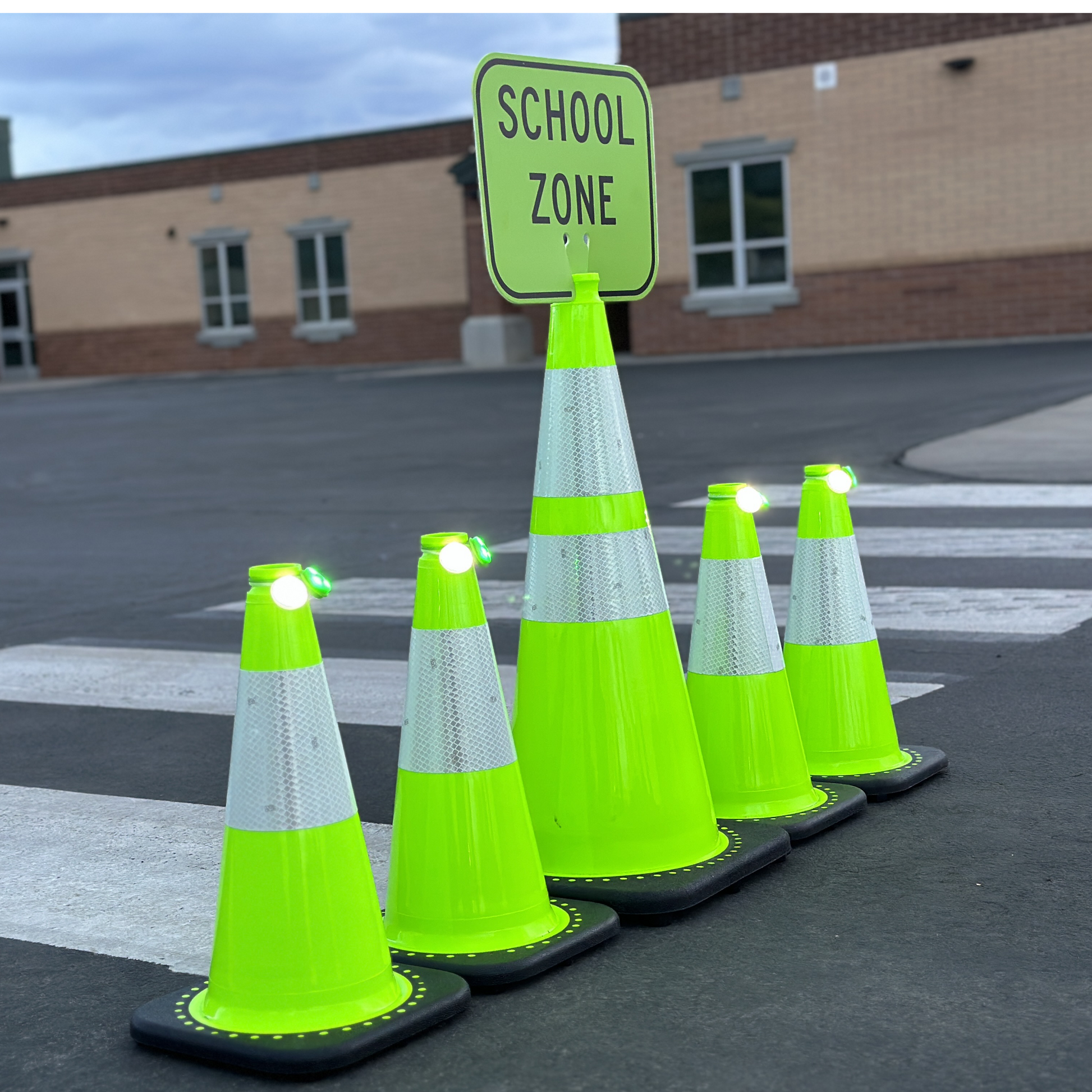 28" 7lbs (Lime) Traffic Cone with 6" & 4" Reflective Collars and Black Base - DARKWING TECH